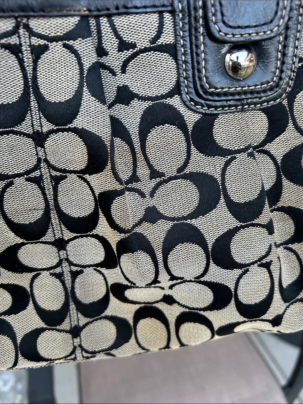 Coach F13742 Soho Black Pleated Leather Trim Signature Canvas Shoulder Bag. - Picture 15 of 16